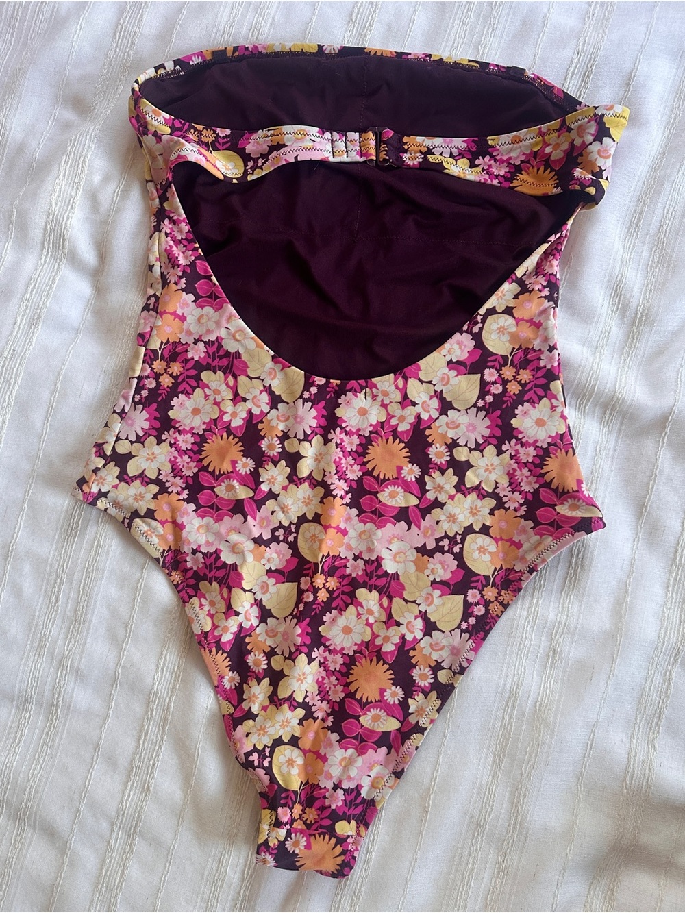 AERIE Bandeau High Cut Cheeky One-Piece Swimsuit L - Picture 3 of 4